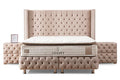 Lit Coffre CLOUTE BEIGE - Velours capitonné
