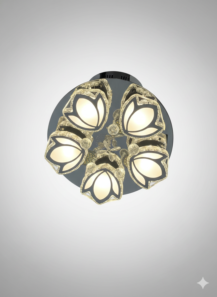 Plafonnier Design en Verre et Acier Argenté