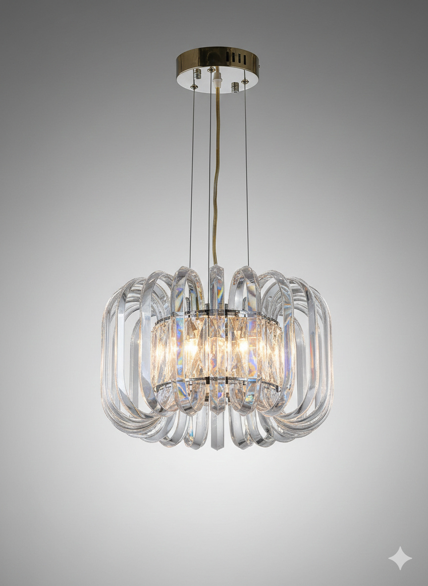 Lampe Globe en Verre et Structure Métallique Argentée