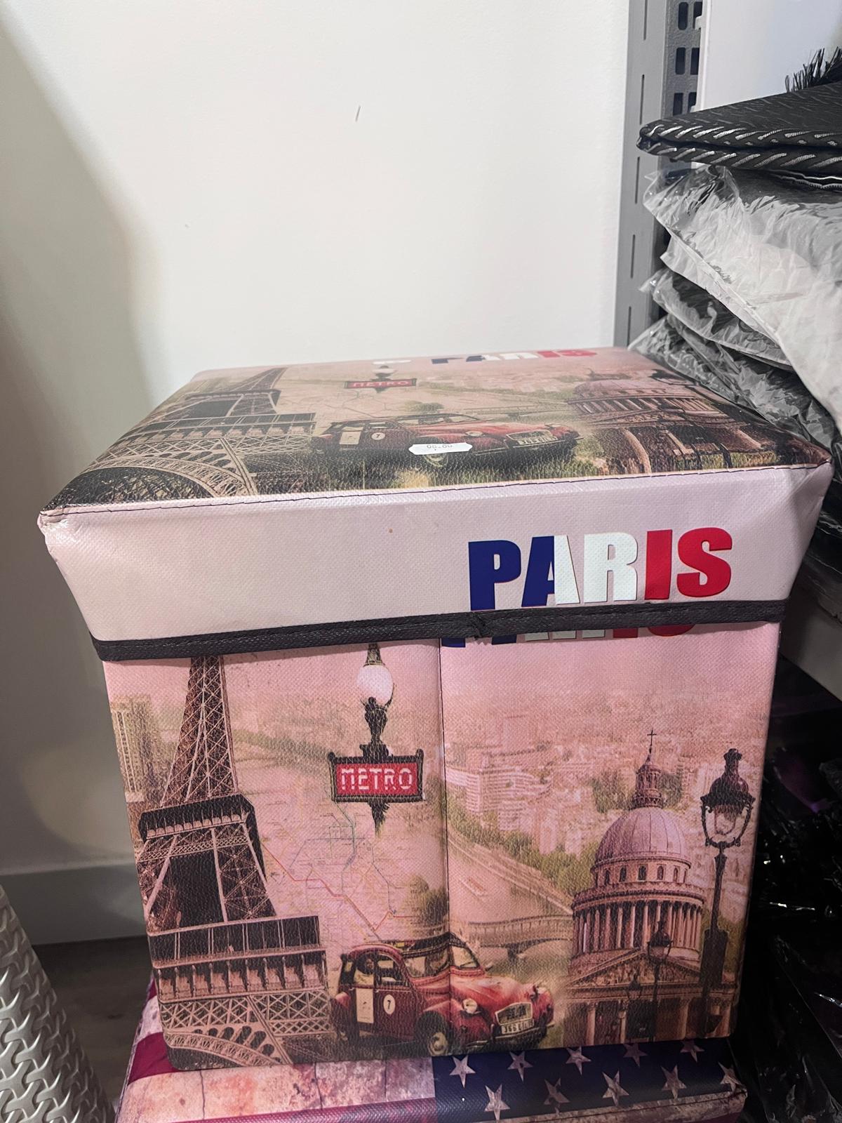 Pouf Coffre Rangement Pliable - Design "Voyage à Paris"