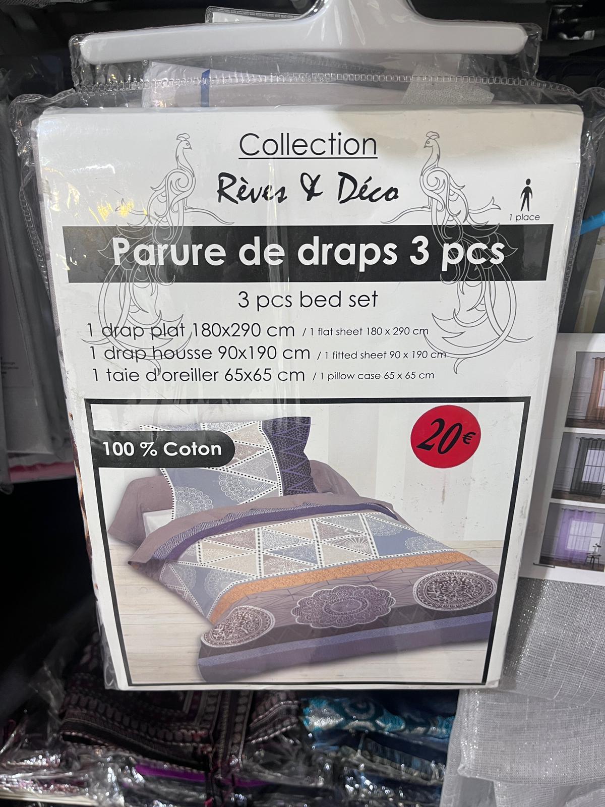 Ensemble de Draps 1 Place Coton Imprimé (90x190) - Drap Housse