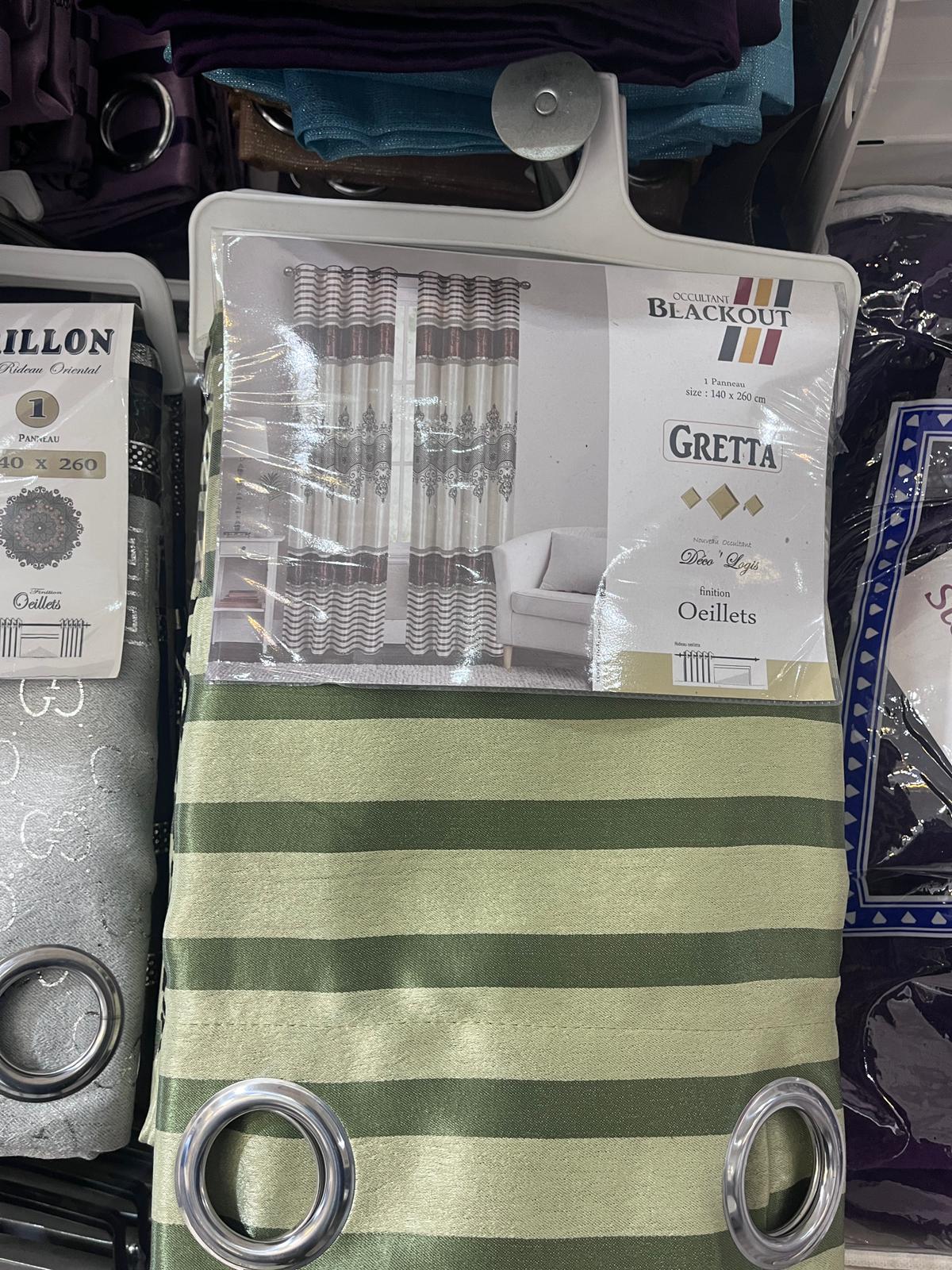 Rideau Occultant à Œillets "Gretta" - Rayures Vert et Kaki